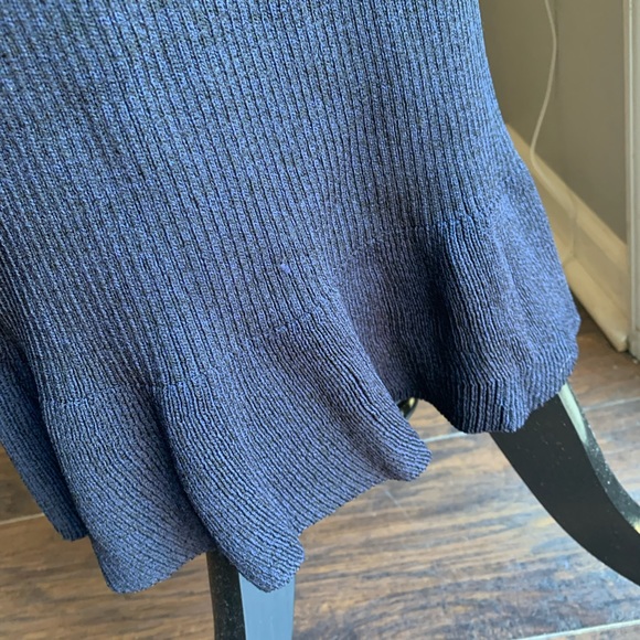 Ganni Open-Back Ruffled Rib-Knit Midi Dress dark navy sz medium NWT - Picture 14 of 16